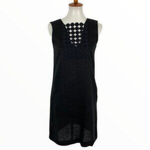 Another Place Black Sleeveless Shift Dress Boho‎ Cutout Front Detail Small Linen